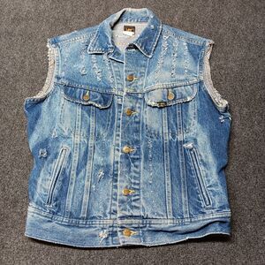 Vintage‎ Lee Jean Jacket Vest Adult 40 L Blue Distressed Trucker Union Made USA